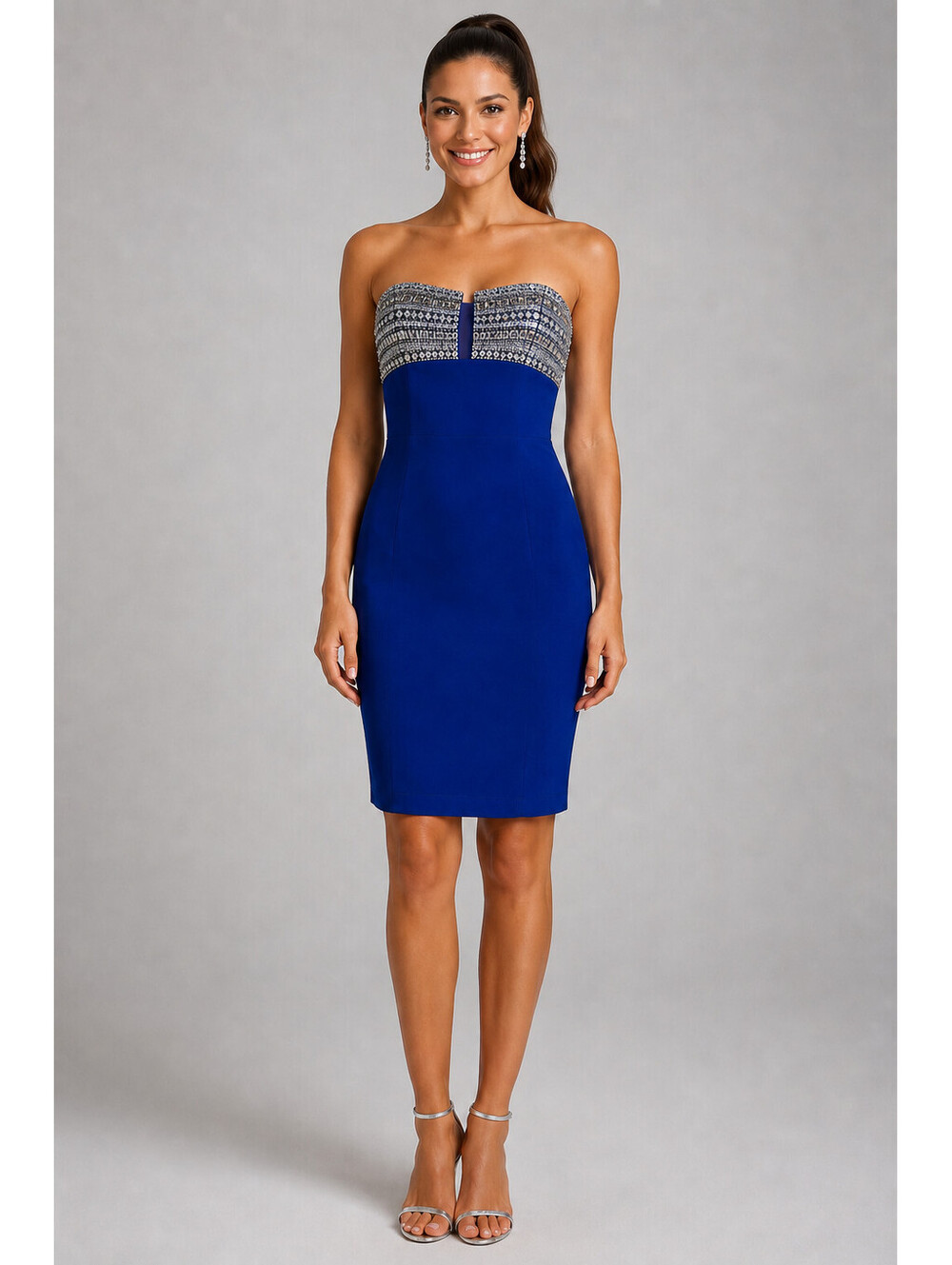 $295 Liv Foster Revolve Blue Crystal Beaded Cocktail Sheath Dress Size 6 NWT